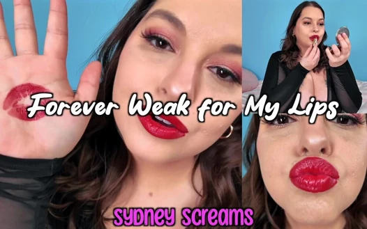Für immer schwach für meine lippen - Verführerin sydney schreit roten lippenstift auf, bevor sie dich mit ihren lippenstift-kussstreifen bedeckt