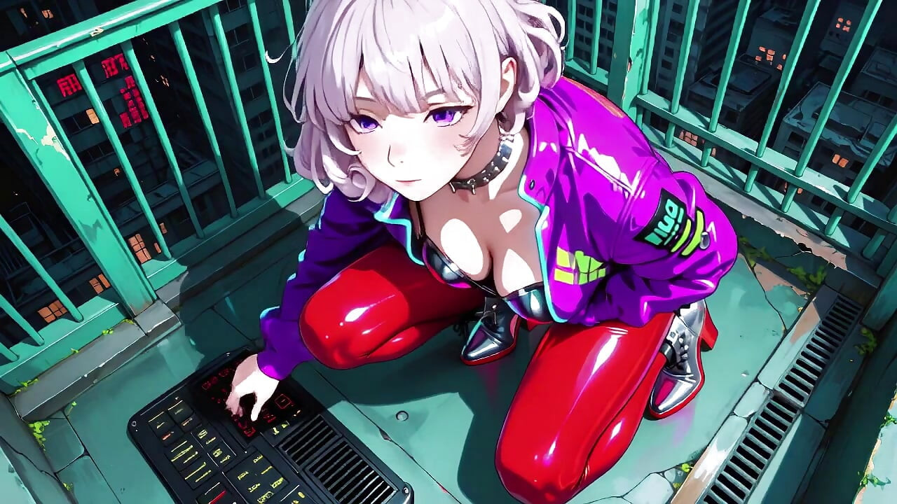 Zadirkivanje u ljubičastom bodiju na balkonu nebodera, povlačeći njen okovratnik da bi otkrila unutrašnje slojeve.