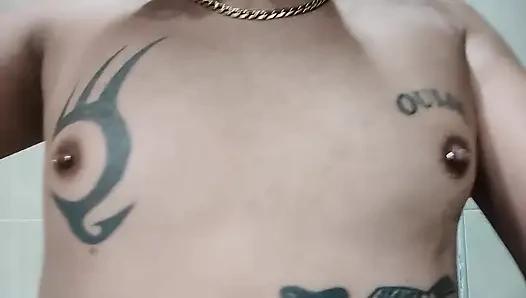 Showing Tattooed Breasts and Pierced Nipples - Squeezing and Touching Breasts - Tits Play