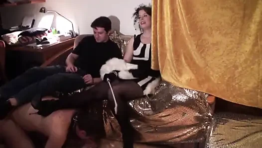 Horny MILF slut and her best friend plays with her husband