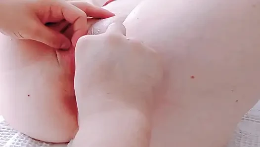 completely smooth pussy fucking her clit and pussy