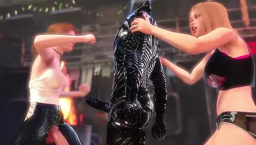 Cyberpunk shemale és öreg 80 éves öregasszony nagy mellekkel