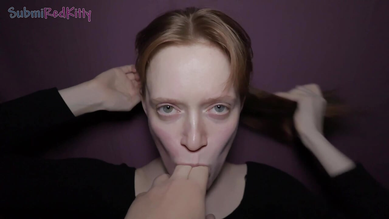 Deep blowjob on a big cock from a redhead submissive shy girl ending with a facial
