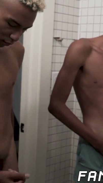 Black twink gets a haircut before jerk off session | Clip 1