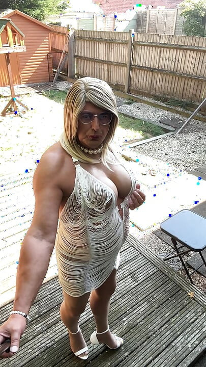 Sexy Crossdresser Kellycd2022's in white tassels dress pantyhose and heels