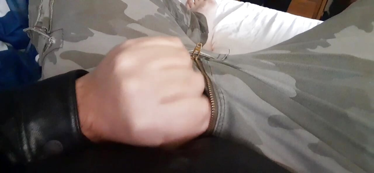 Cum on leather and cargo pants