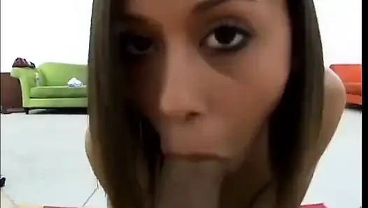 Beautiful woman with braces strips and sucks a dick