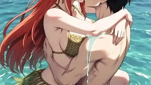 Redhead anime hentai girl fucks in the water