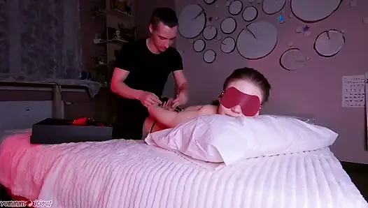 Dripping Cum in Mouth After Massage and BDSM Spanking