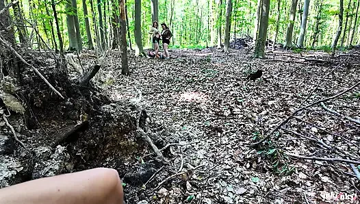 A voyeur in the forest fucks 2 bitches