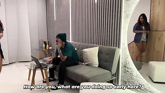 Big-breasted brunette MILF helps her brother-in-law when his wife is away