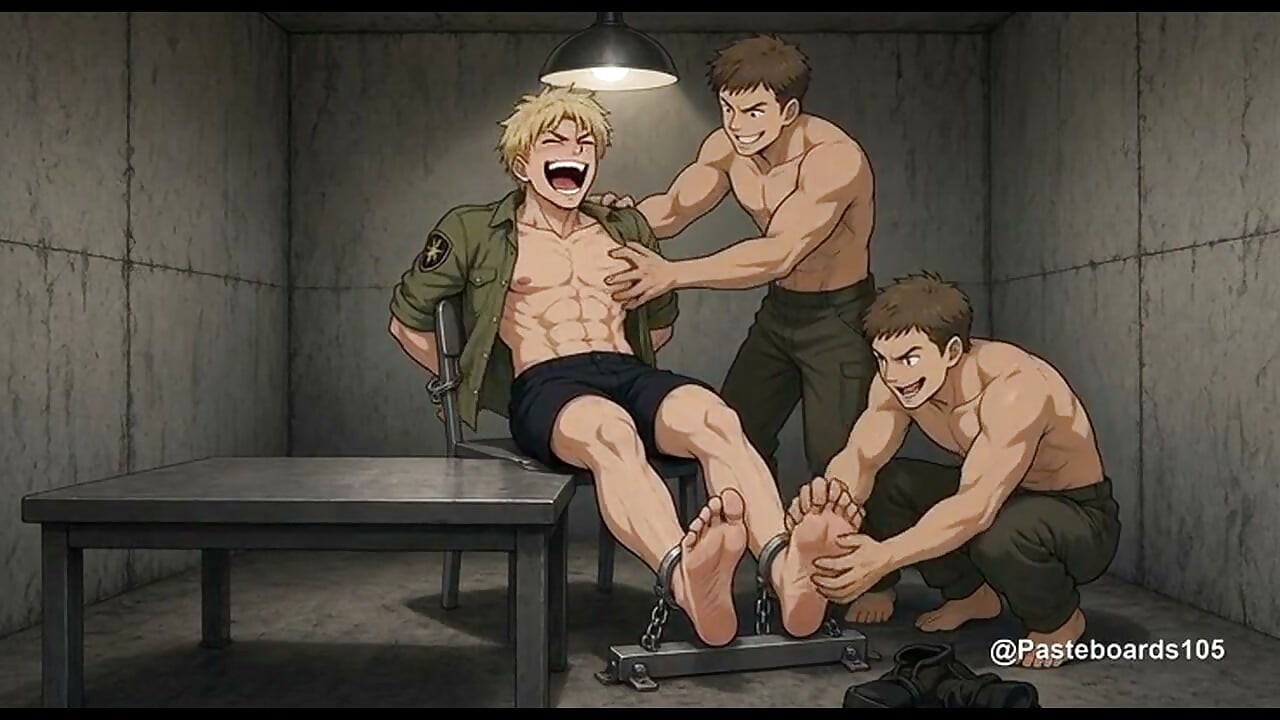 Ruang Interogasi - Diborgol ke Kursi Baja, Tangan Telanjang di Tulang Rusuk dan Telapak Kakinya (2D Anime)
