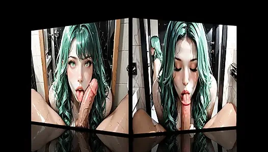 Beautiful Multicolored Haired Girl Sucking Cock In The Bathroom - Blowjob Wet And Deep