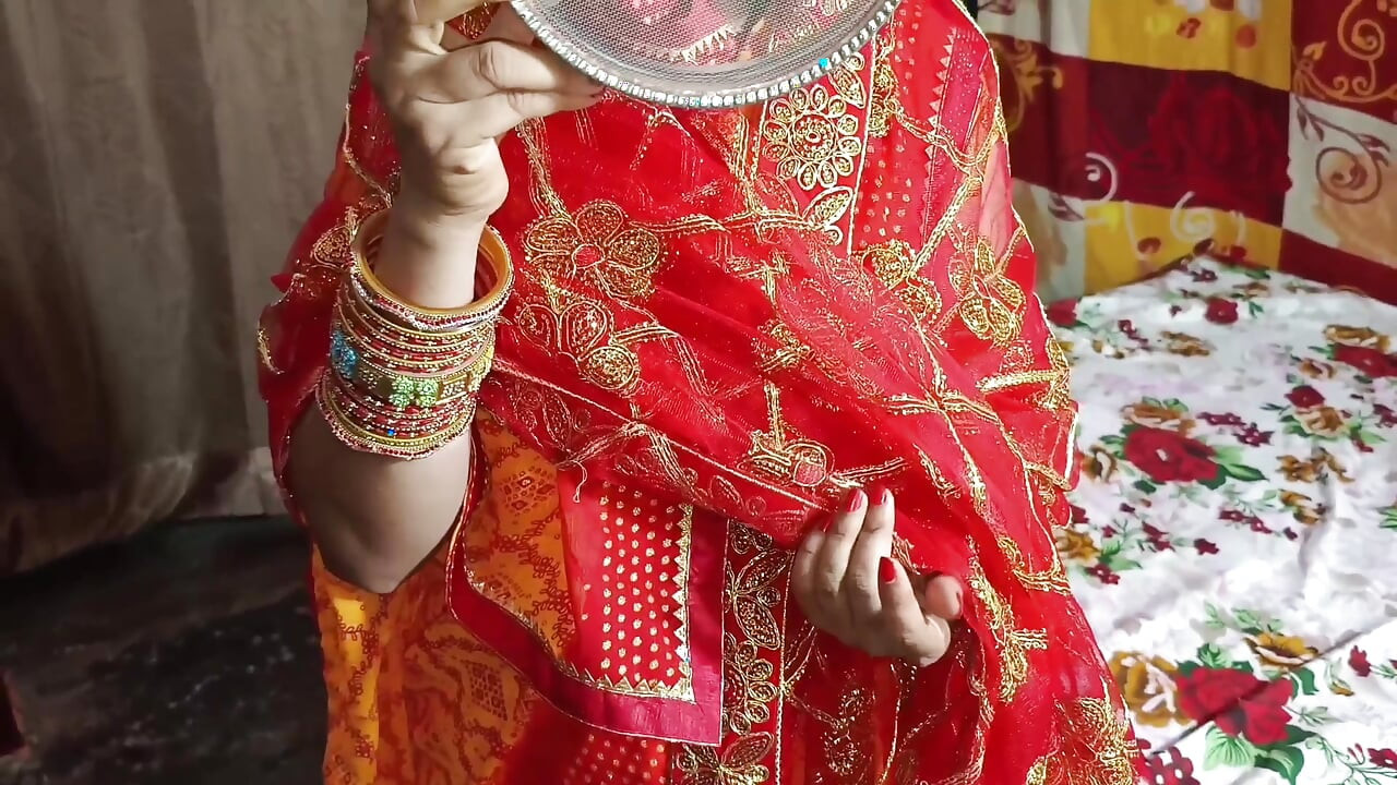 Desi married bhabhi karwa chauth Puja with Dever clear Hindi audio