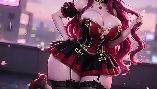 Thicc pembe saçlı bebek inliyor ve çatıda poz verdi