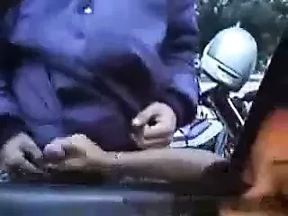 Handjob to strangers in parking. Amateur
