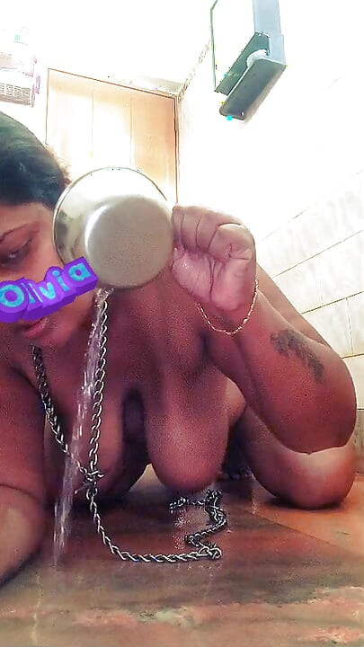Indian Slut Slave Olivia Solo Training 1 MILF Housewife sniffing and licking her own piss body show her pet training to Master