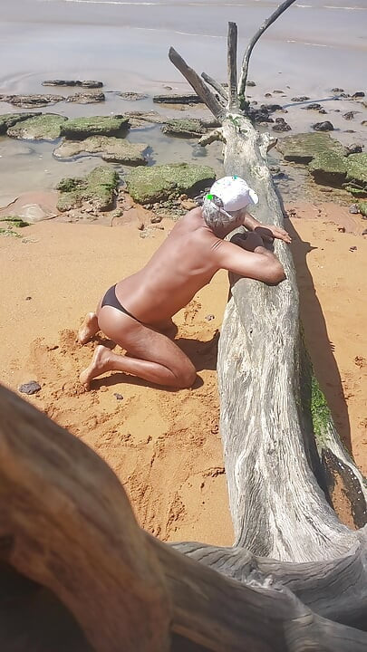 Ladysilva on the beach in panties showing off her big sexy ass