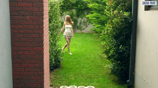 Cute Homemade Girl Fucked with Her Asian Gardener Titus Low in the Backyard of Her House!