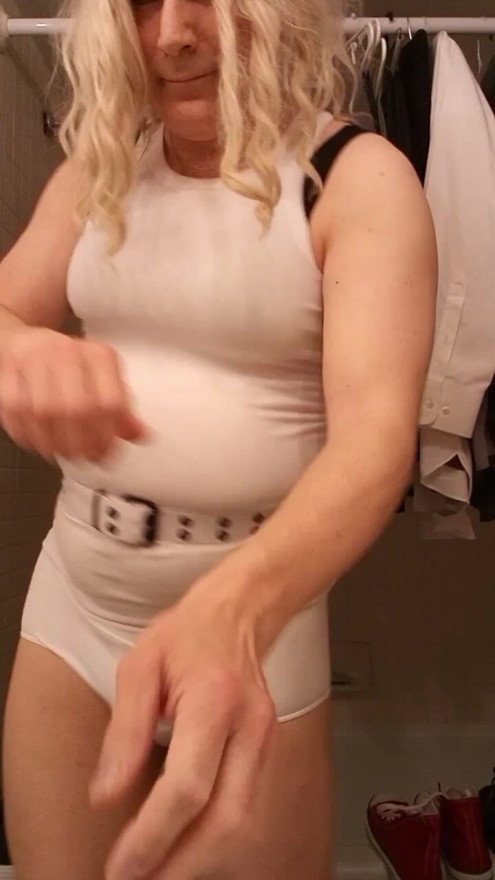 Transwoman Stripper getting in a warm-up dance