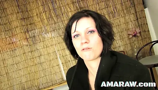 Brunette slut Clarysse giving a blowjob in a 69 and fucking