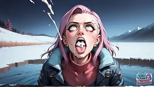 Crimson Hooded Orgasm in Snowy Peaks