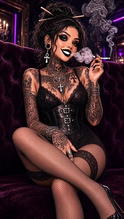 AI generated smoking goth returns by popular demand smoking fetish joi pov dirty talk tits bouncing strip tease anime tattoos