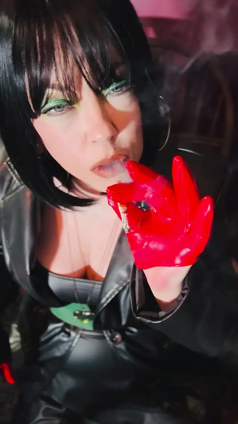 Miss Tina Snua In Leather coat & Gloves Sparks Up A cigarette Then Smokes For You Leather Lovers!