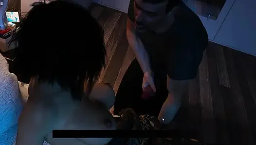 Неверная милфа Анна занимается сексом со своим свекрум на кровати рядом со своим бойфрендом