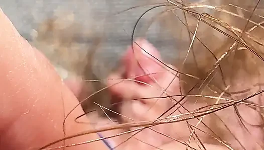 Amateur Hairy Girl Mastubates in Closeup with Huge Clit