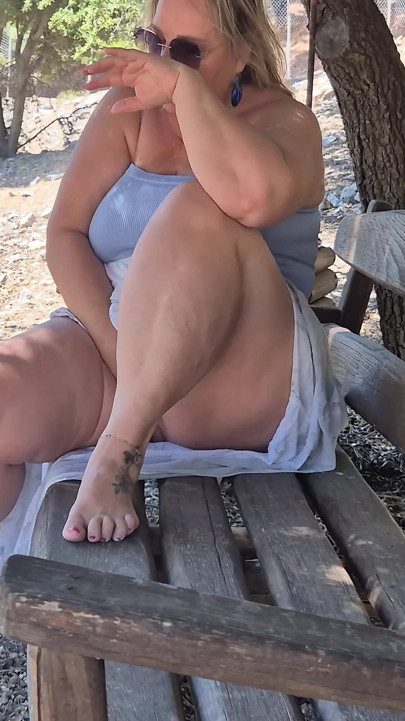 Horny Wife Masturbates on the Bench