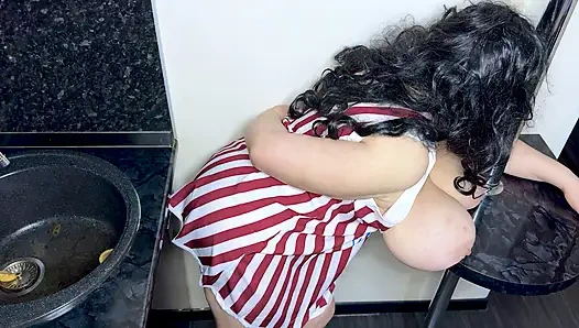 Stepson saw stepmom's huge tits and gave her a cock in her mouth before anal sex