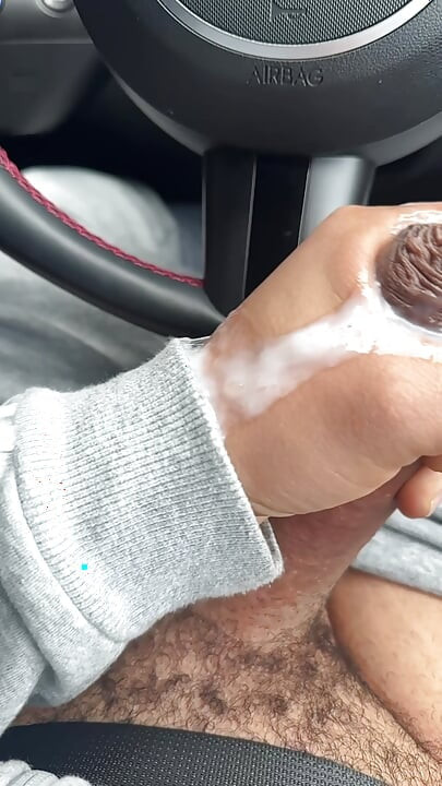 Horny jerk off in the car while driving