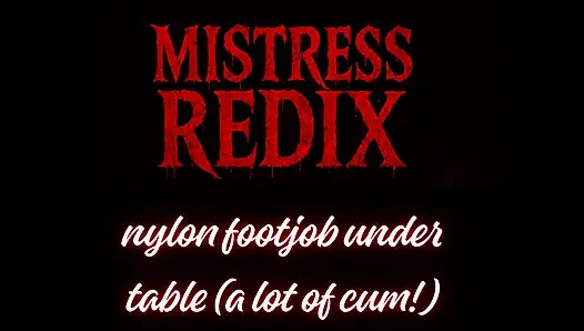 Nylon Footjob Under Table with a Lot of Cum!