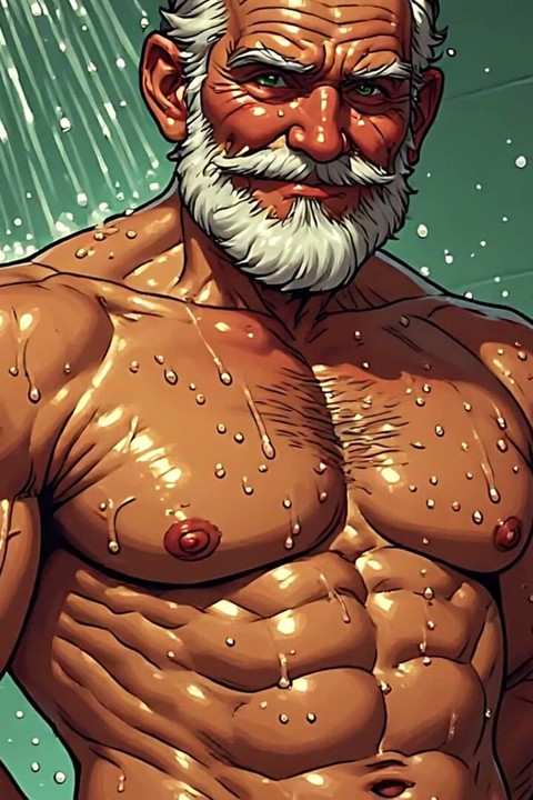 Old Muscle Men Showering