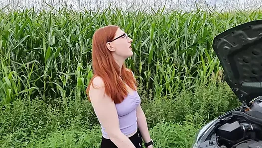 Redhead Teen Has A Car Breakdown And Then Gets Fucked Hard