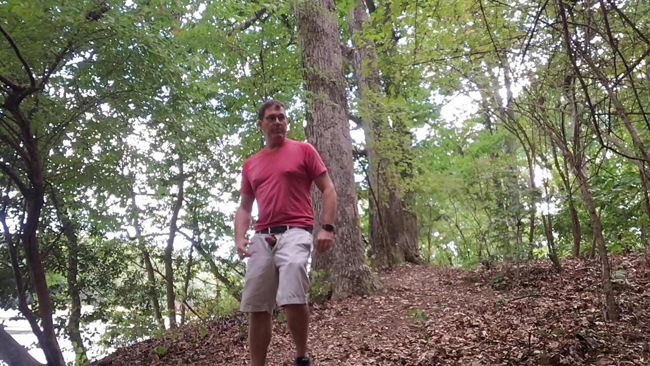 Public Woods Jerk Off on Hiking Trail, Zipper Flash, Hard Cock Stroking, Big Cumshot and Face