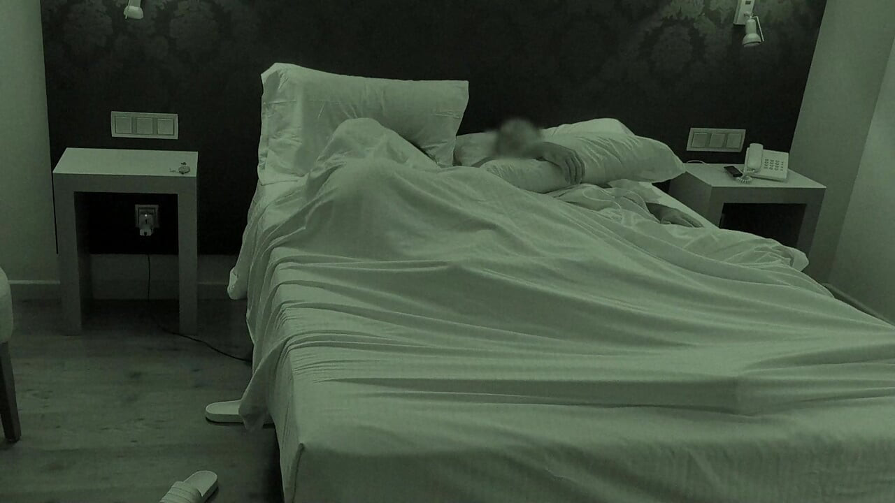 Cheating Horny wife mastubates humping pillow till she orgasms next to her husband!