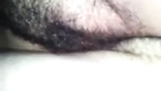 sticking and cumming on a hairy fat pussy