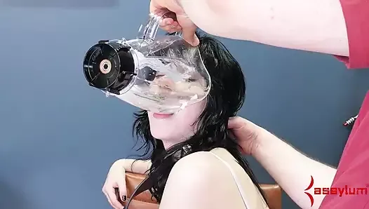 Face fucked teen sub filled with food