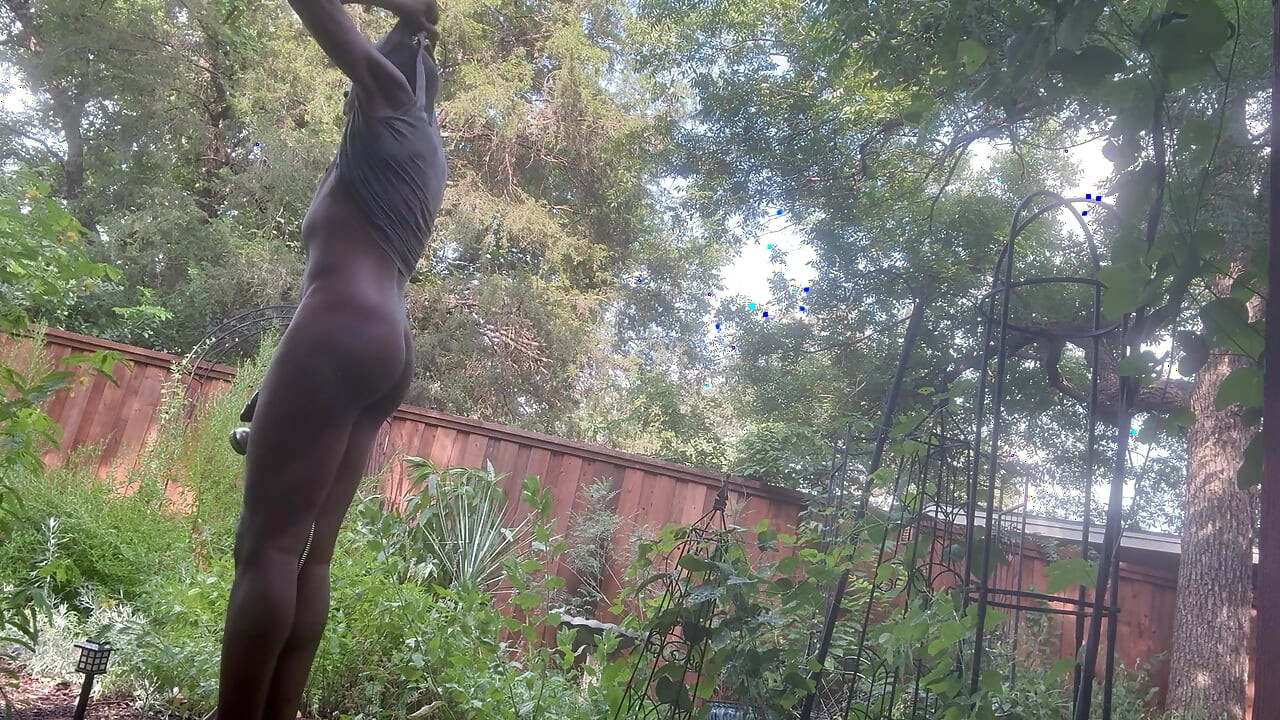 Outside watering the plants