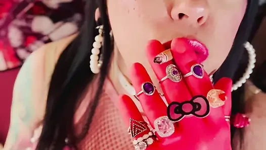 For Those Who Love Latex Gloves & Smoking! Tina Snua Wears Gloves With Rings & Smokes A Cigarette