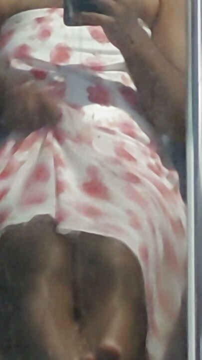Shemale masterbate and cum wearing a silk seethrough fleard chiffon floral skirt