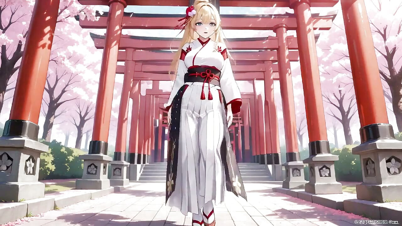 Blonde Miko in the Shrine! Taboo Whispers Under Cherry Blossoms, White Skirt Too Revealing!