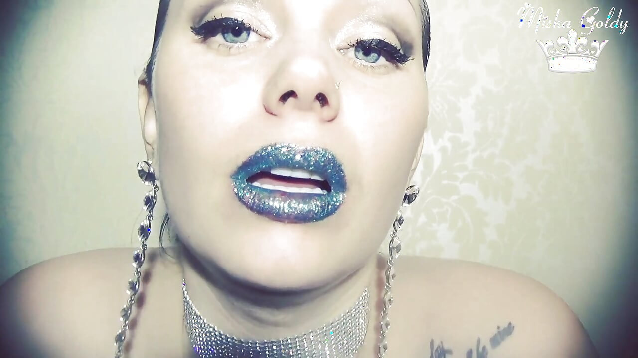 Blue glittery lips smelling & worship