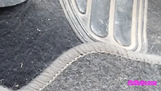 Nyllady Driving in Flats and Changes Her Hosed Feet in Sandals