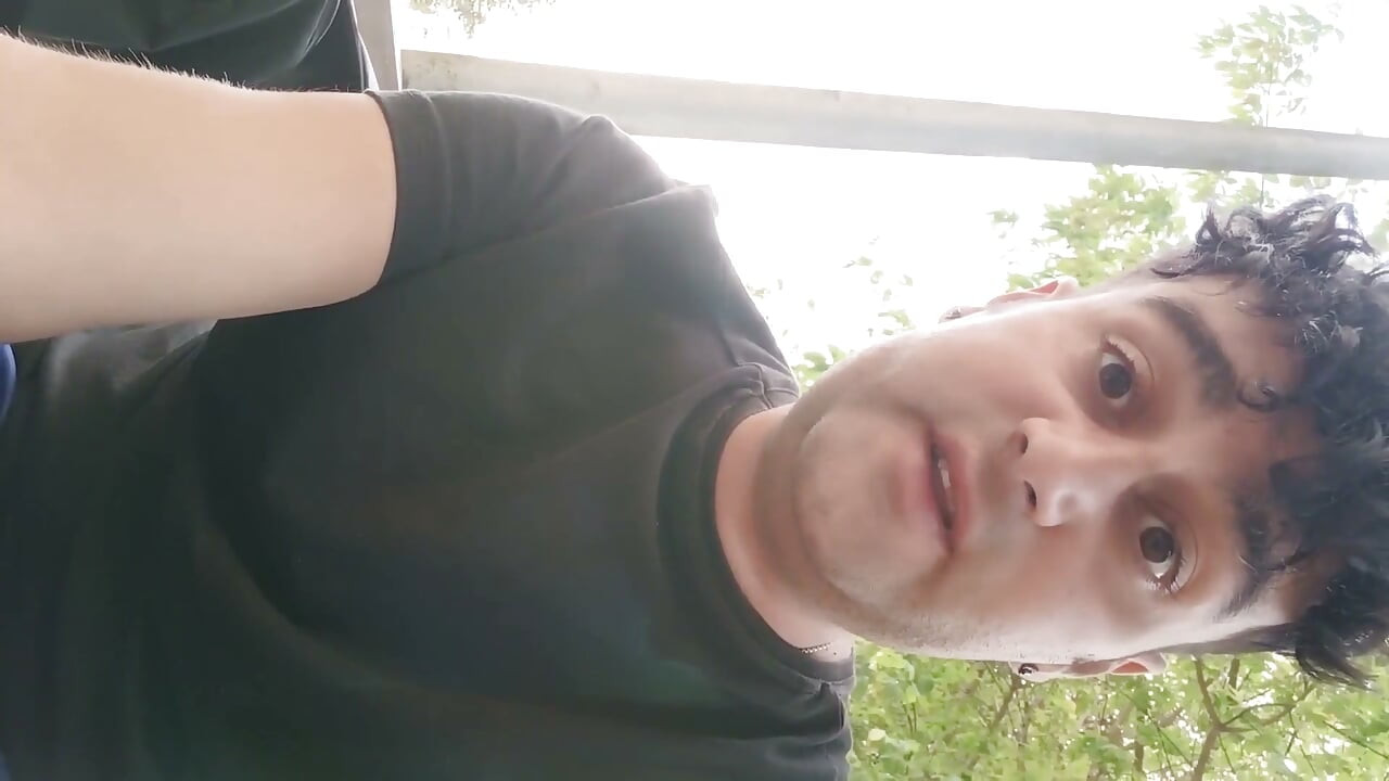 Smoking Outdoor and Showing Balls and Soft Uncut Cock