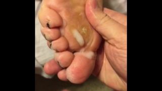 Cum on mature toes