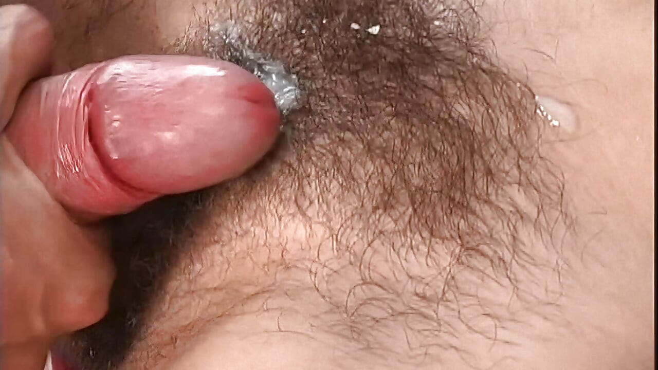 Horny hairy cutie petite gets cum on her hairy snatch