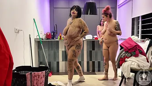 Ggg Cleaning Tidying Kitchen Sweeping the Floor Full Naked
